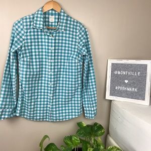 J Crew The Perfect Shirt Teal Check Button Down